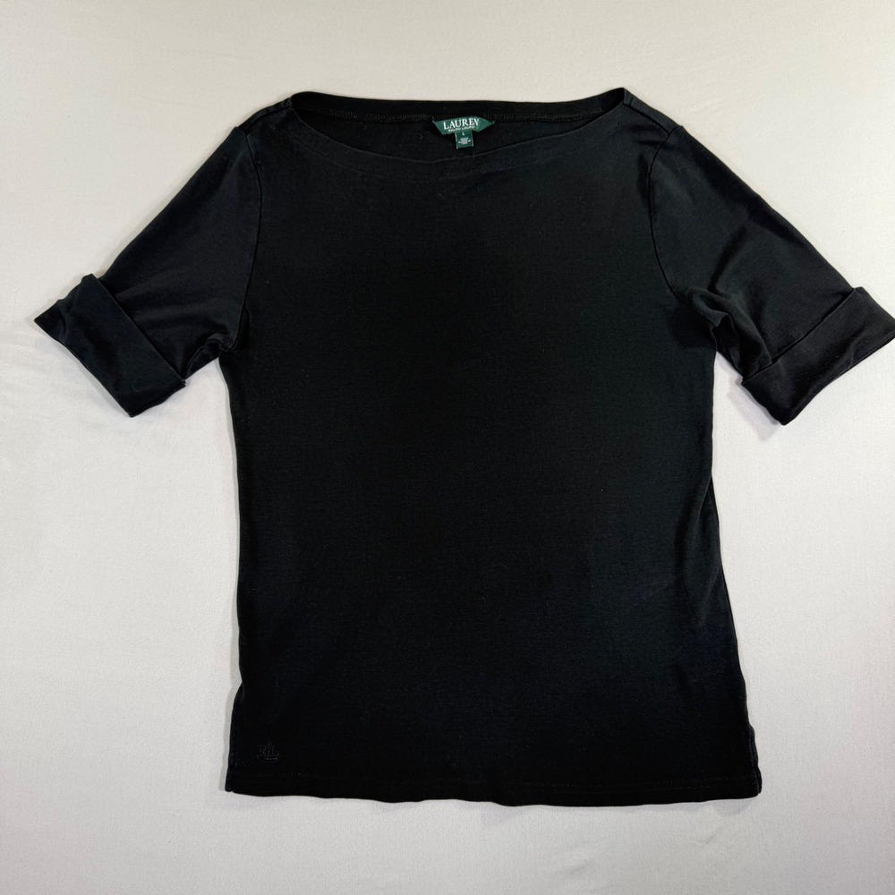 Lauren Ralph Lauren Boat Neck Shirt Large Black Minimalist Capsule Classic